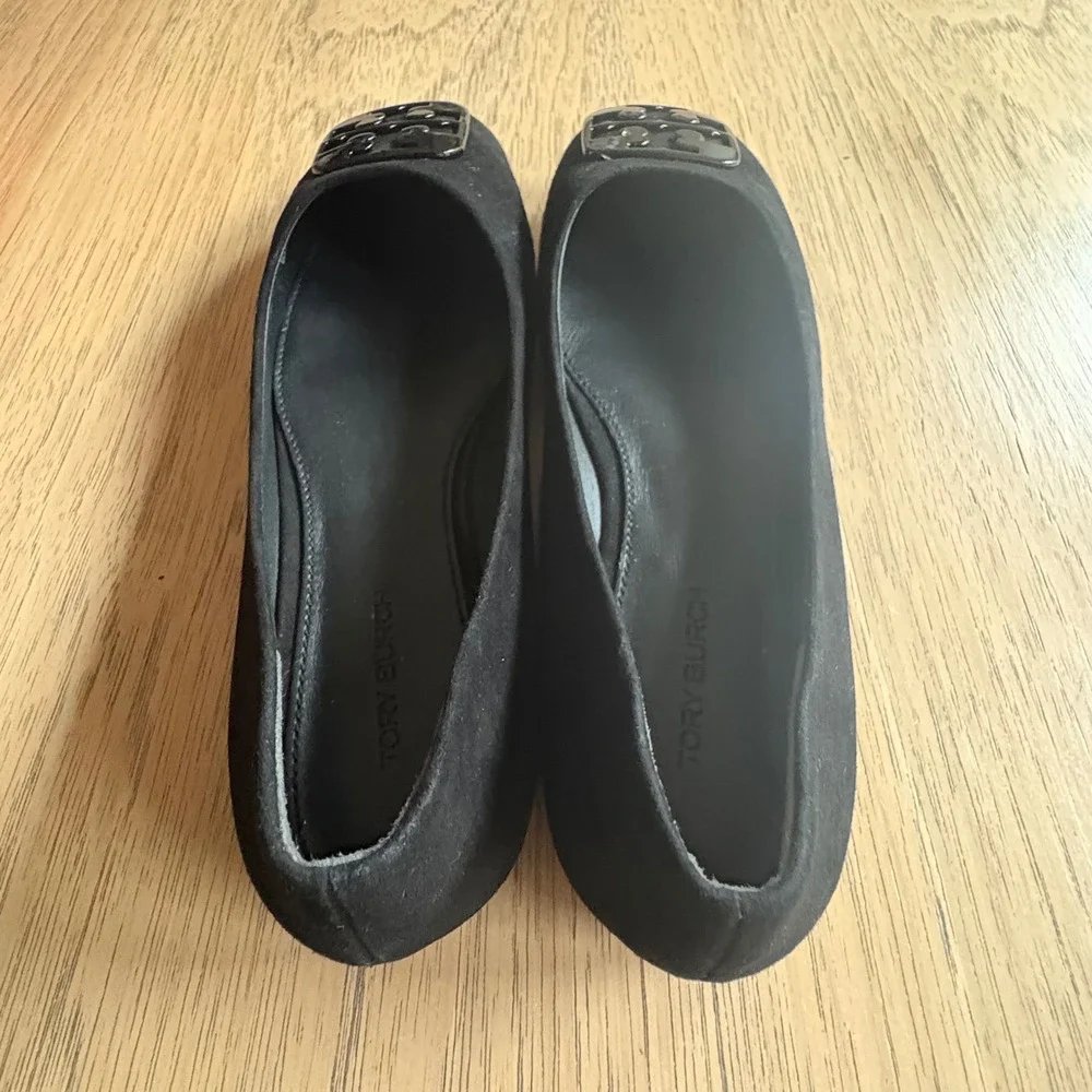 $258 NWB TORY BURCH Georgia Blk Suede Leather‎ Square Toe Ballet Flats SZ 5.5